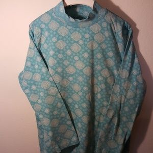 Super Soft Teal Print Mock Turtleneck